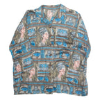 Womens Printed Blouse Green Collared Crazy Pattern L