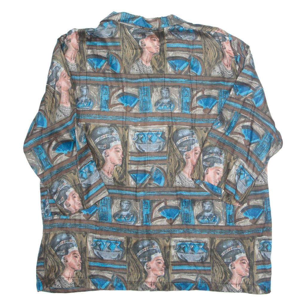 Womens Printed Blouse Green Collared Crazy Pattern L
