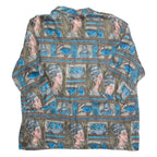 Womens Printed Blouse Green Collared Crazy Pattern L