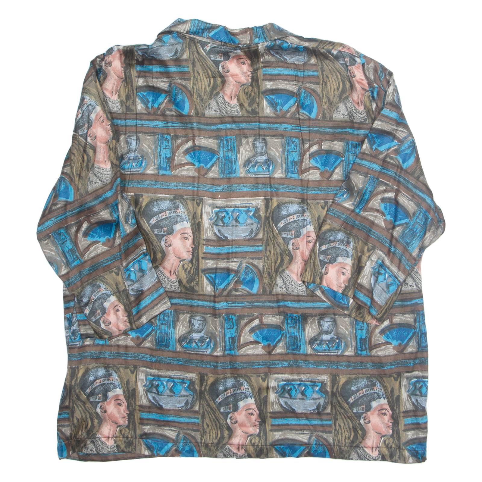 Womens Printed Blouse Green Collared Crazy Pattern L