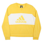 ADIDAS Womens Yellow & White Logo Crew Neck L Sweatshirt Cotton Blend Casual