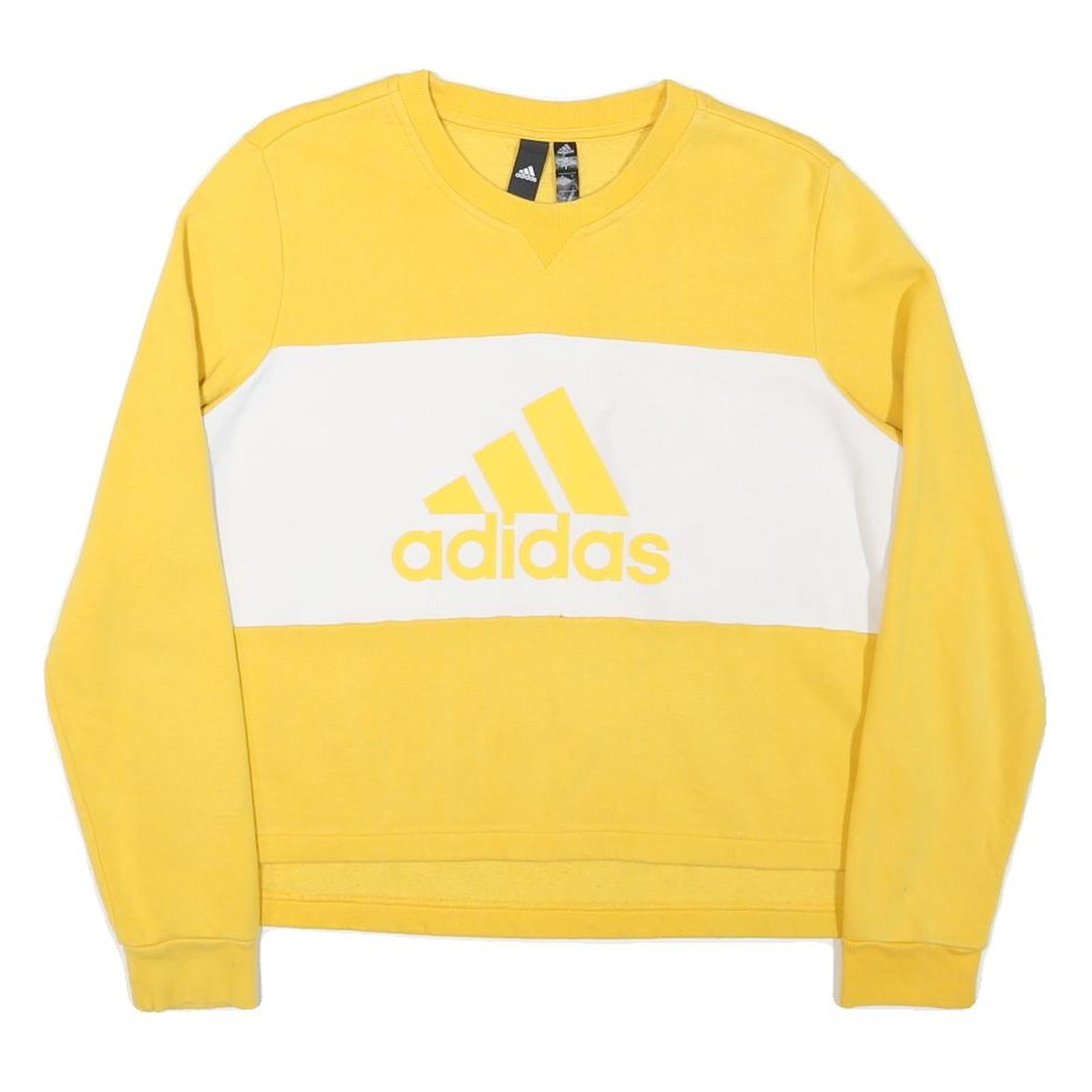 ADIDAS Womens Yellow & White Logo Crew Neck L Sweatshirt Cotton Blend Casual