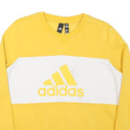 ADIDAS Womens Yellow & White Logo Crew Neck L Sweatshirt Cotton Blend Casual