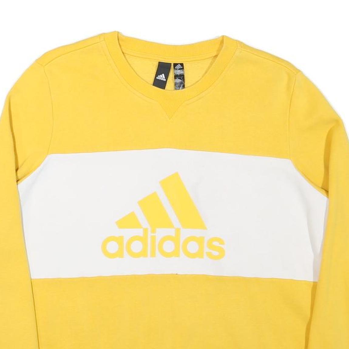 ADIDAS Womens Yellow & White Logo Crew Neck L Sweatshirt Cotton Blend Casual