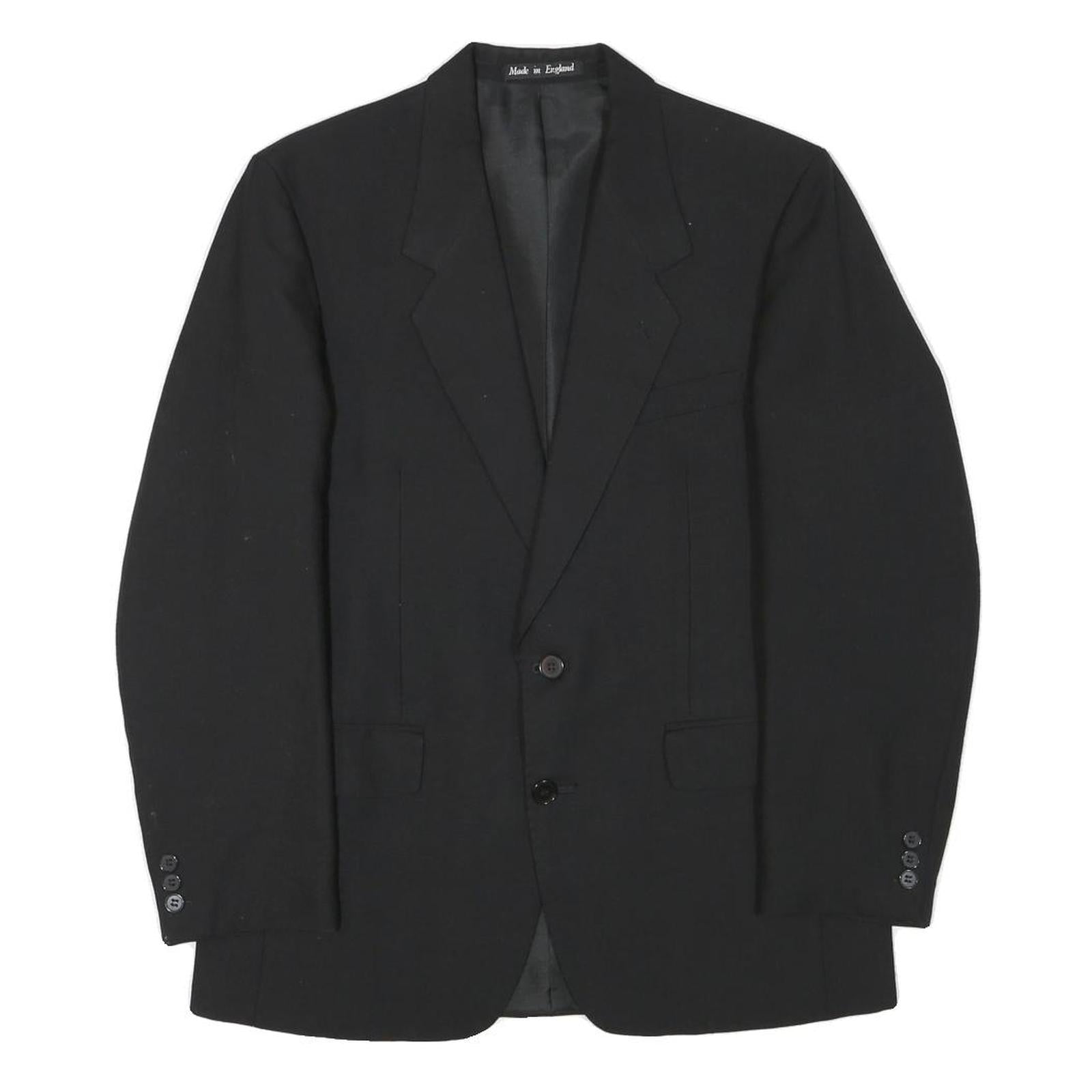 Mens Black Classic Wool Blend Button Jacket S Plain Formal Tailored