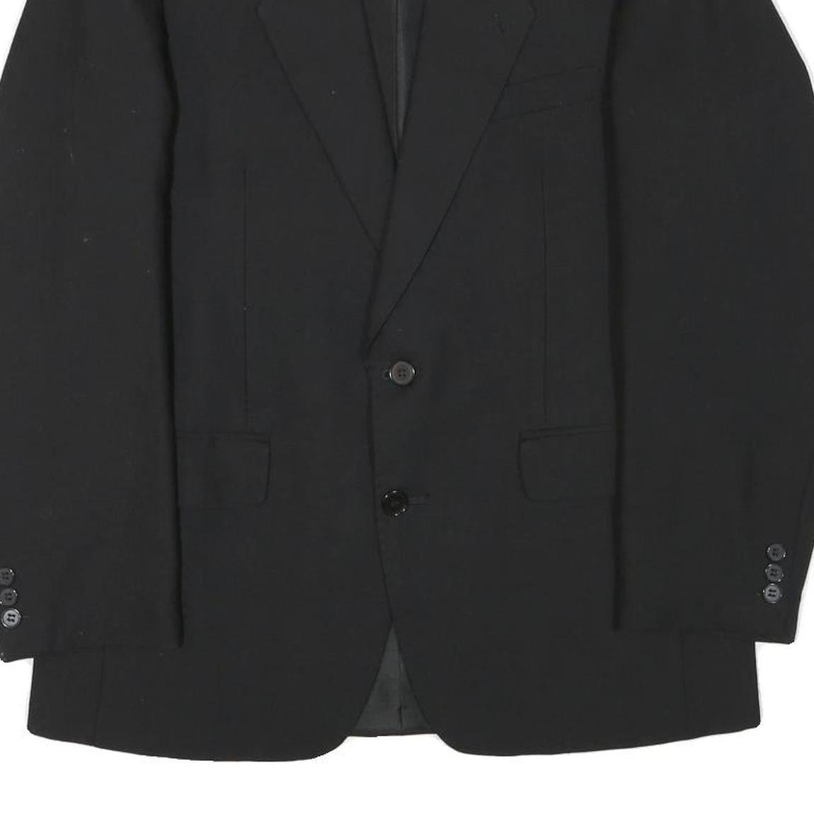 Mens Black Classic Wool Blend Button Jacket S Plain Formal Tailored