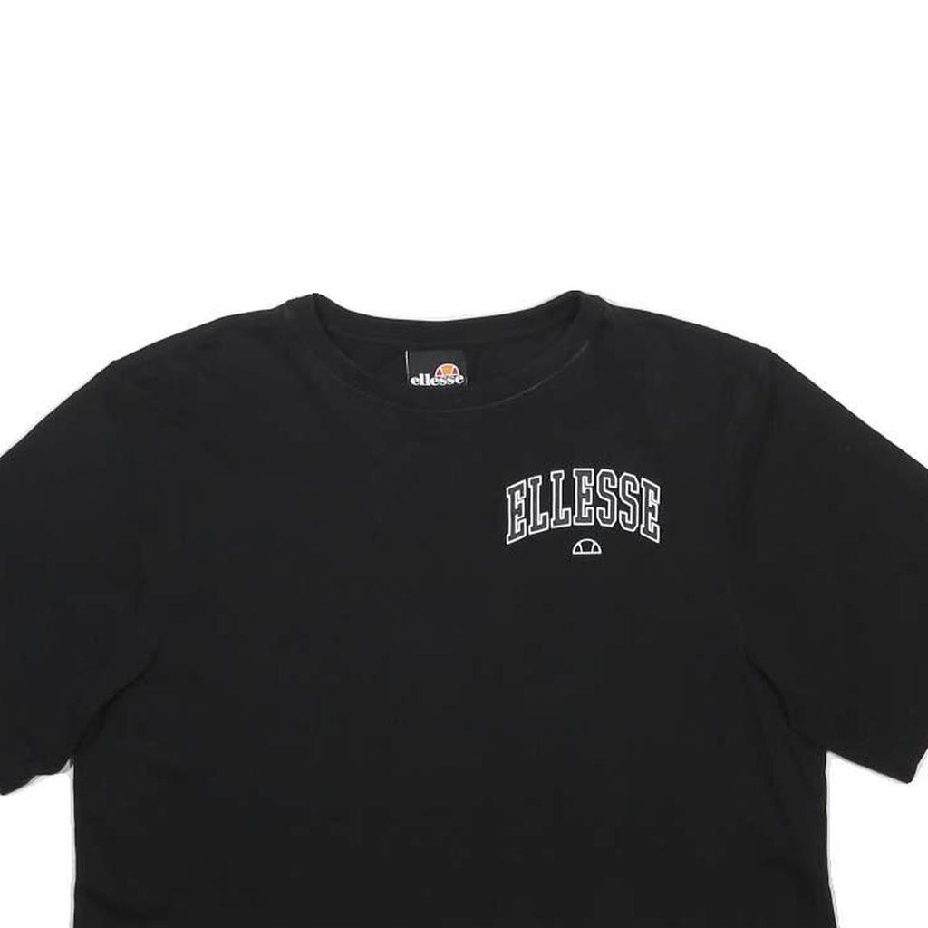 ELLESSE Womens Black Graphic T-Shirt UK 12 Short Sleeve Round Neck Casual Crop