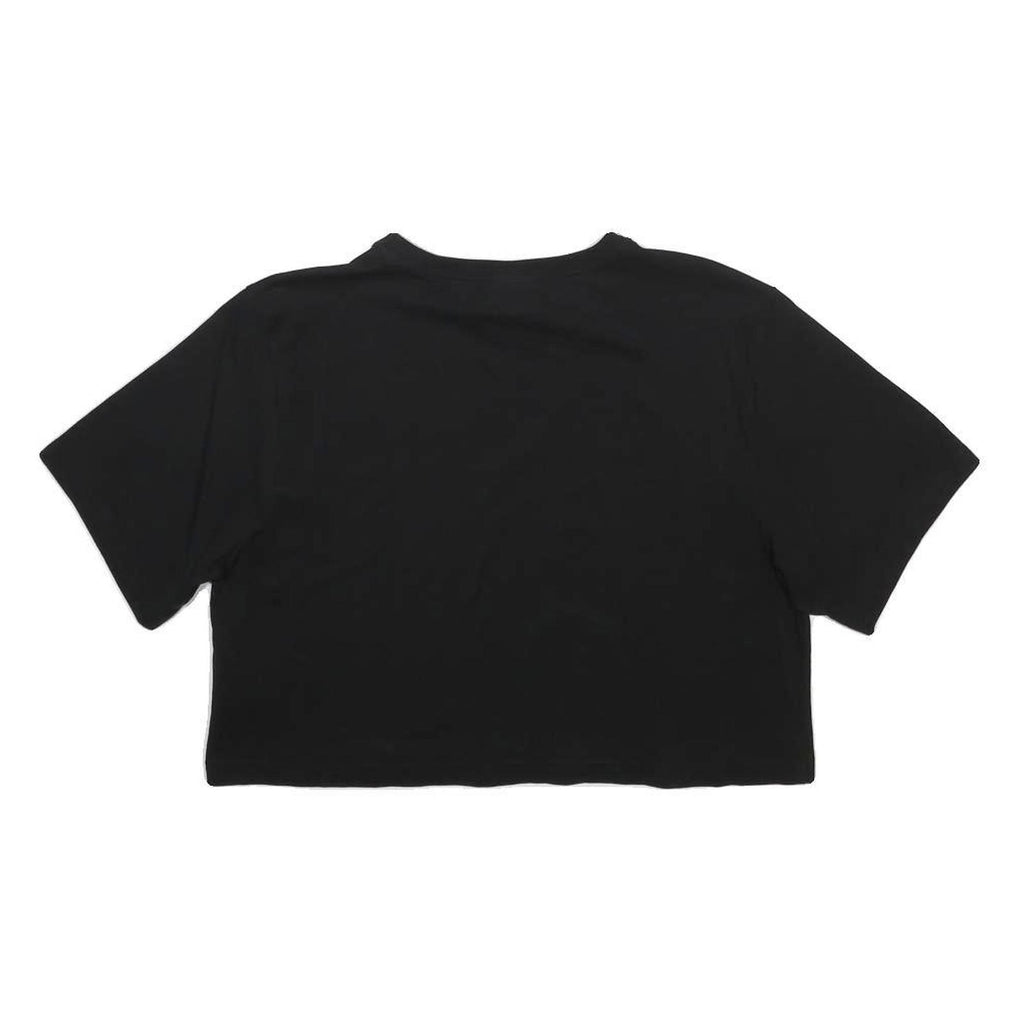 ELLESSE Womens Black Graphic T-Shirt UK 12 Short Sleeve Round Neck Casual Crop