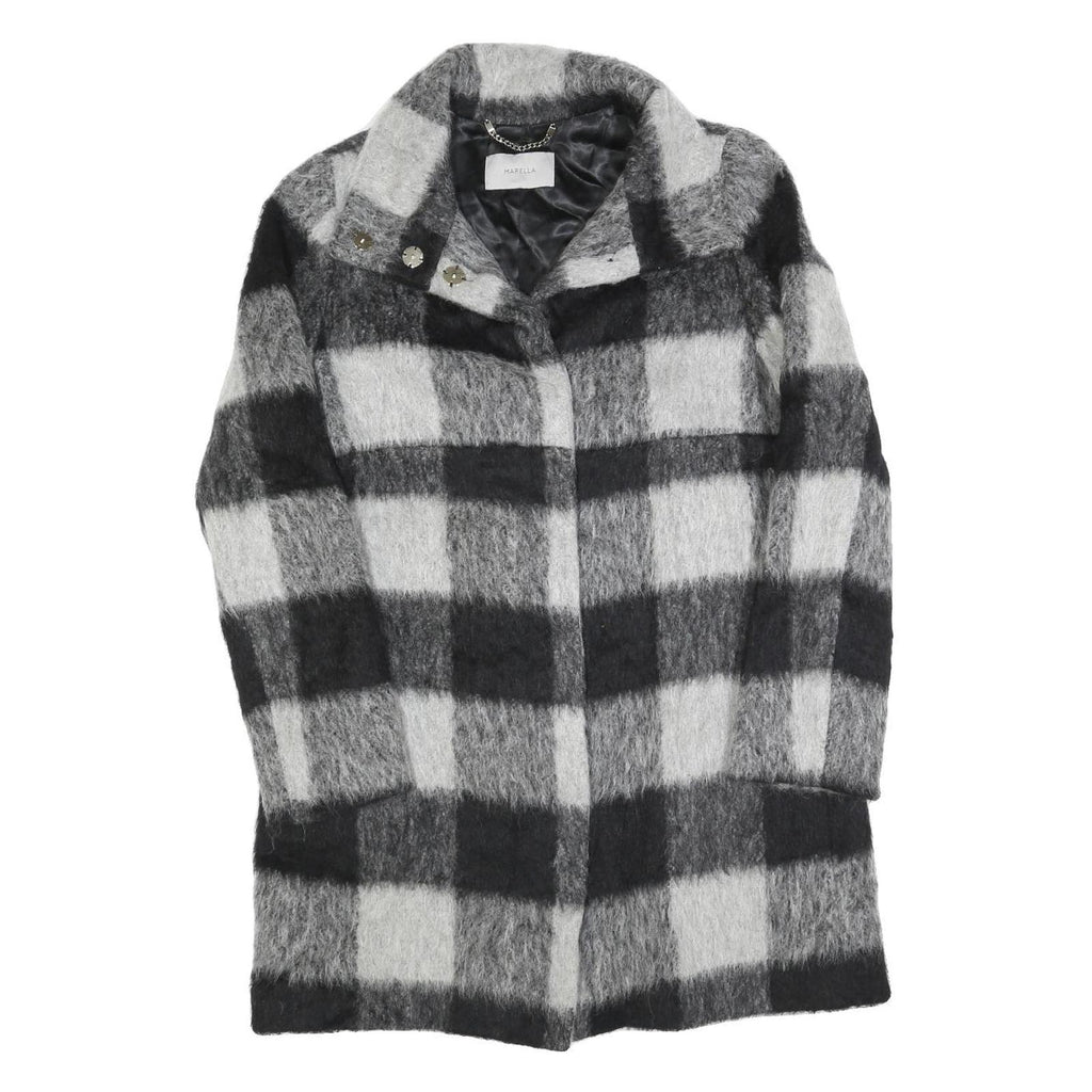 MARELLA Womens Black & Grey Check Wool Blend Coat Jacket UK 12 Button Closure