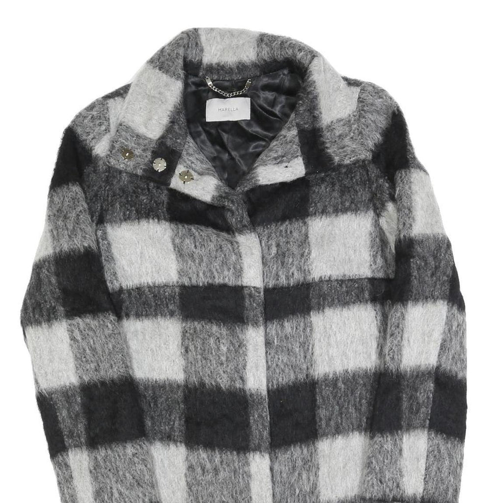 MARELLA Womens Black & Grey Check Wool Blend Coat Jacket UK 12 Button Closure