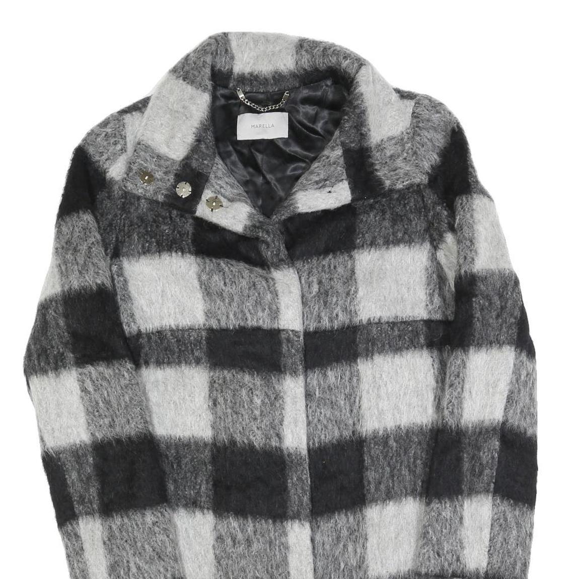MARELLA Womens Black & Grey Check Wool Blend Coat Jacket UK 12 Button Closure