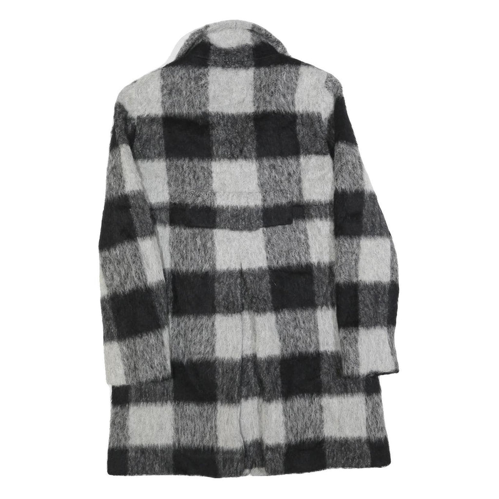 MARELLA Womens Black & Grey Check Wool Blend Coat Jacket UK 12 Button Closure