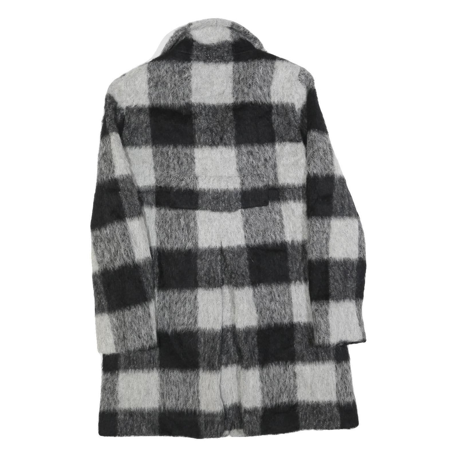 MARELLA Womens Black & Grey Check Wool Blend Coat Jacket UK 12 Button Closure