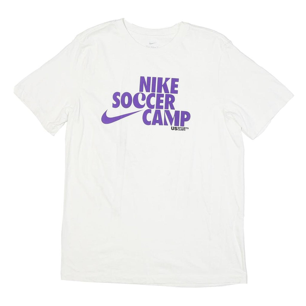 NIKE Mens White Purple Soccer Camp Graphic T-Shirt M Short Sleeve Crew Neck