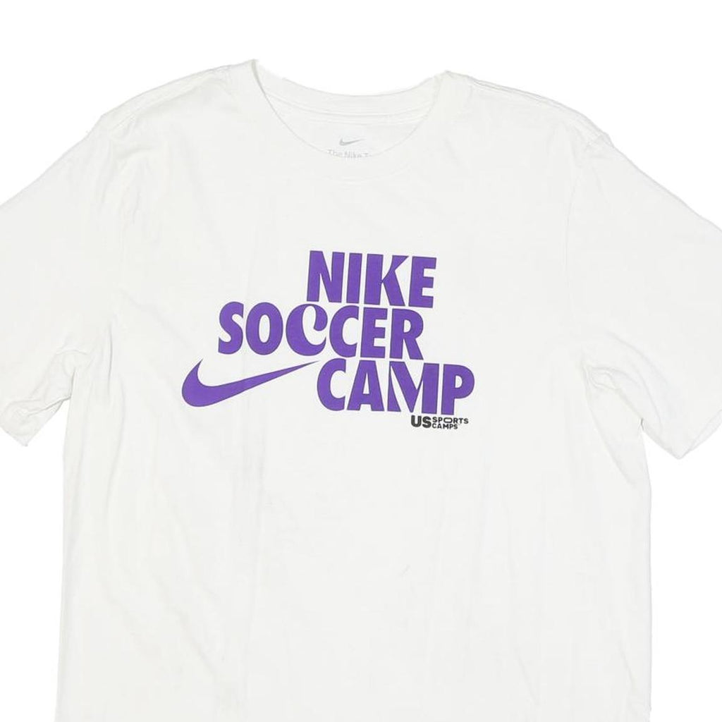 NIKE Mens White Purple Soccer Camp Graphic T-Shirt M Short Sleeve Crew Neck