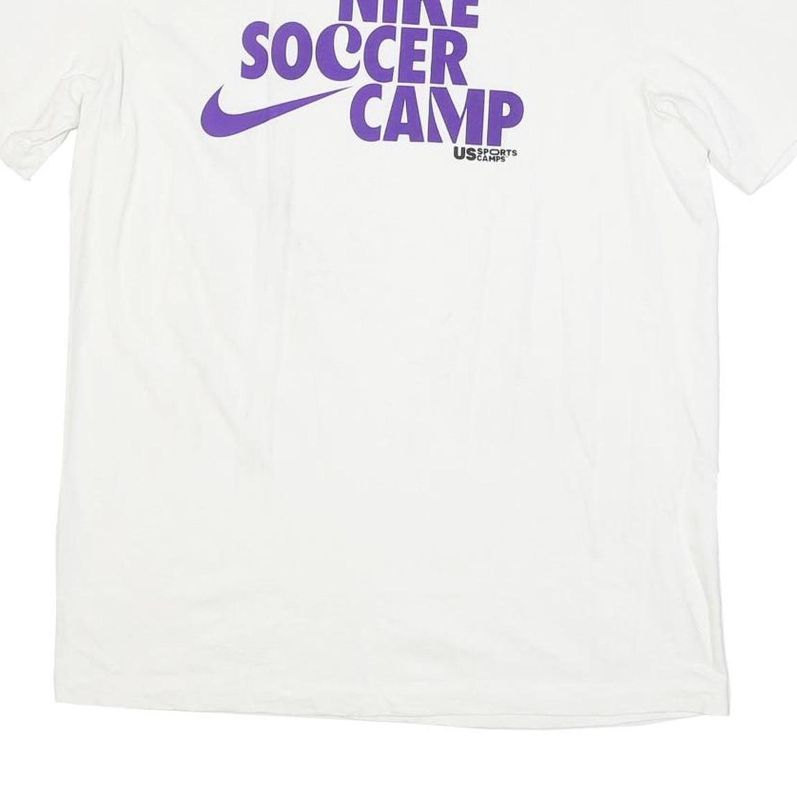 NIKE Mens White Purple Soccer Camp Graphic T-Shirt M Short Sleeve Crew Neck