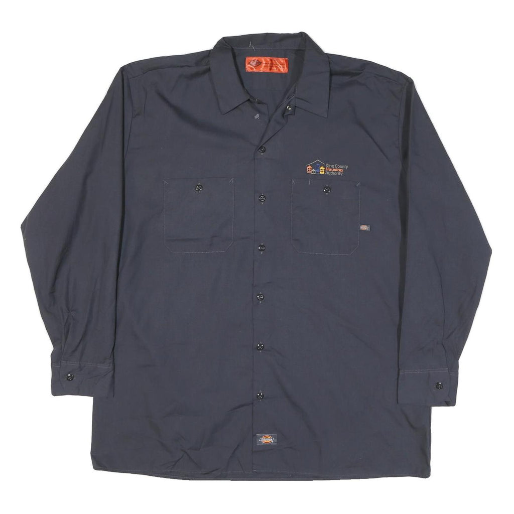 DICKIES Mens Blue Work Shirt XL King County Housing Authority Logo Cotton Blend