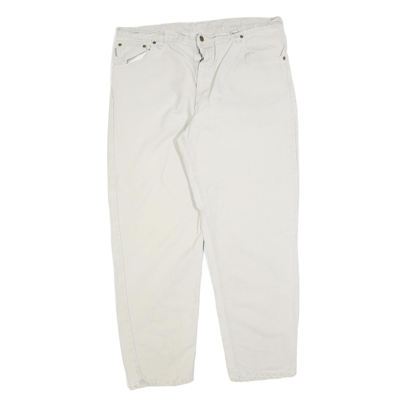 CARHARTT Mens Relaxed White Cotton Blend Zip Trousers W40 L32 Casual Workwear
