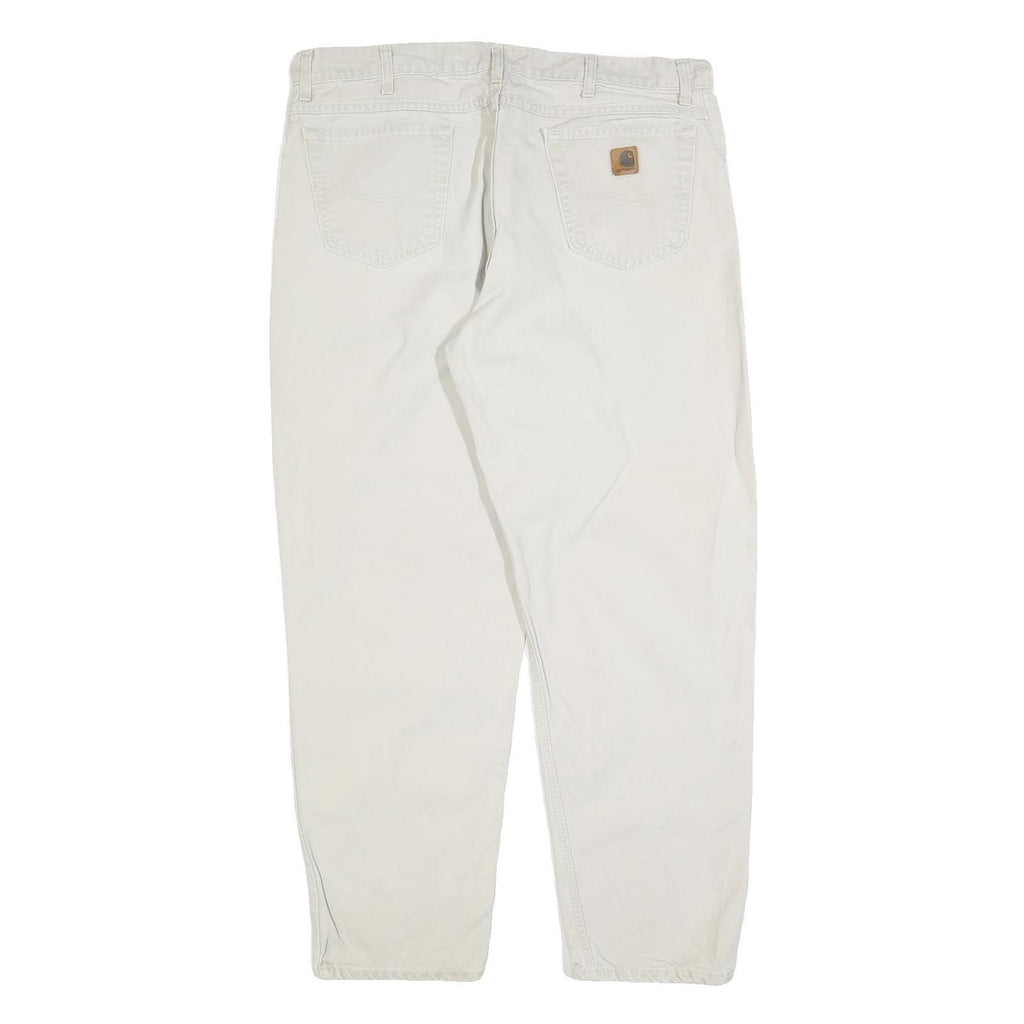 CARHARTT Mens Relaxed White Cotton Blend Zip Trousers W40 L32 Casual Workwear
