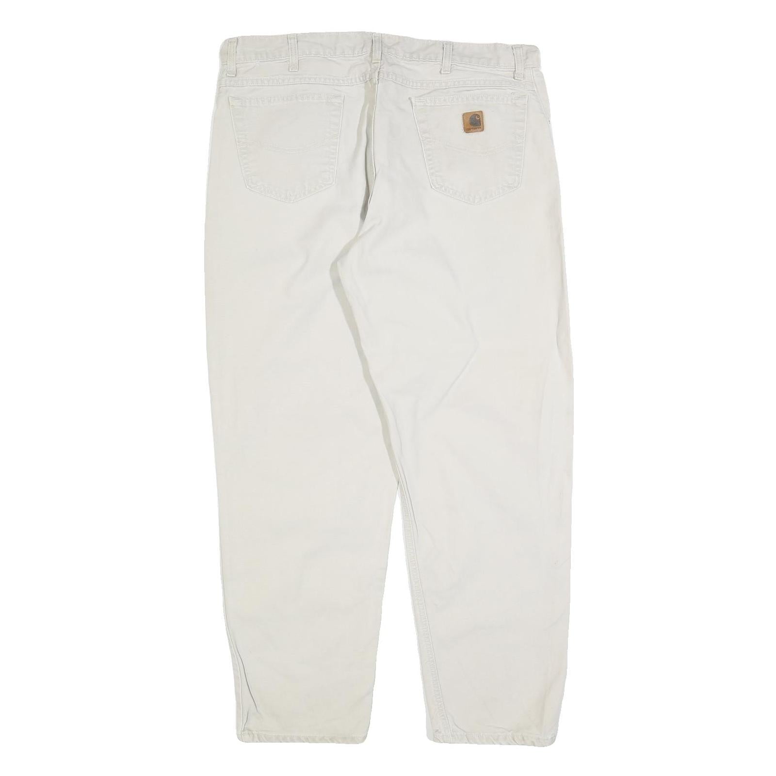 CARHARTT Mens Relaxed White Cotton Blend Zip Trousers W40 L32 Casual Workwear