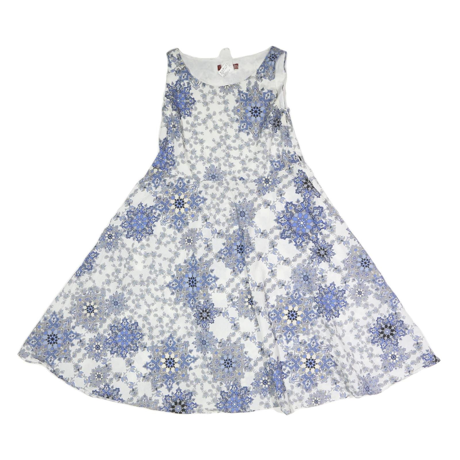 MAX MARA Womens White & Blue Fit & Flare Cotton Blend Dress Sleeveless Midi M