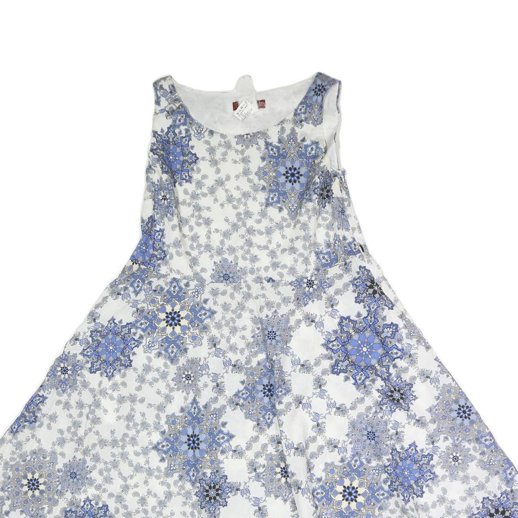 MAX MARA Womens White & Blue Fit & Flare Cotton Blend Dress Sleeveless Midi M