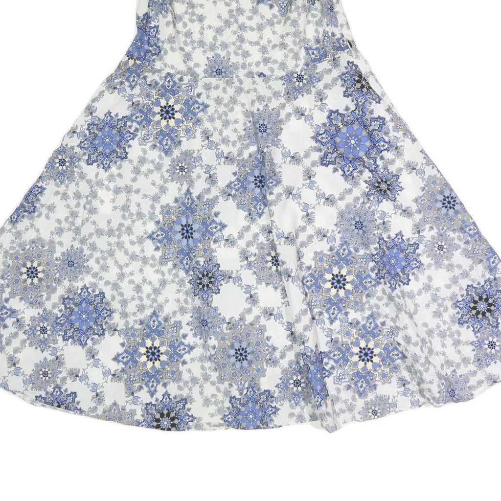 MAX MARA Womens White & Blue Fit & Flare Cotton Blend Dress Sleeveless Midi M