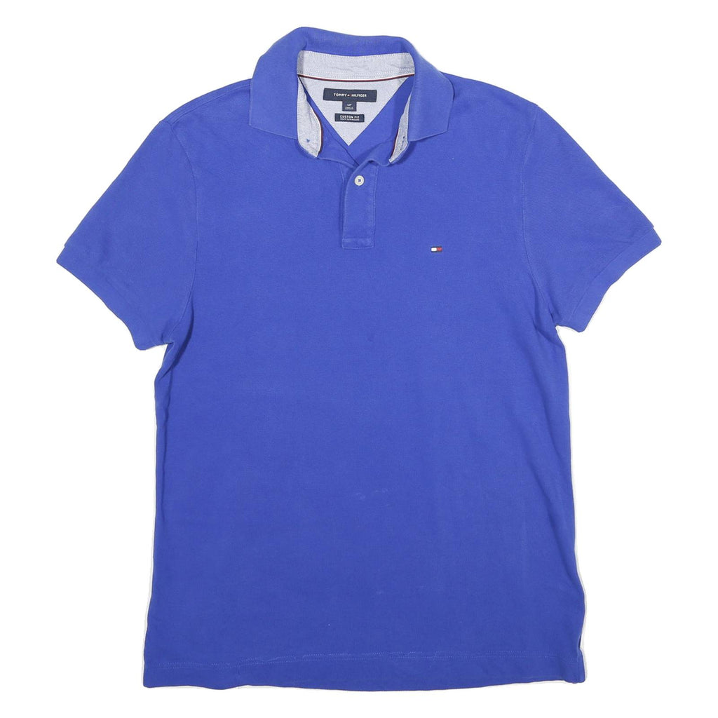 TOMMY HILFIGER Mens Blue Short Sleeve Plain S Cotton Polo Shirt Classic Fit