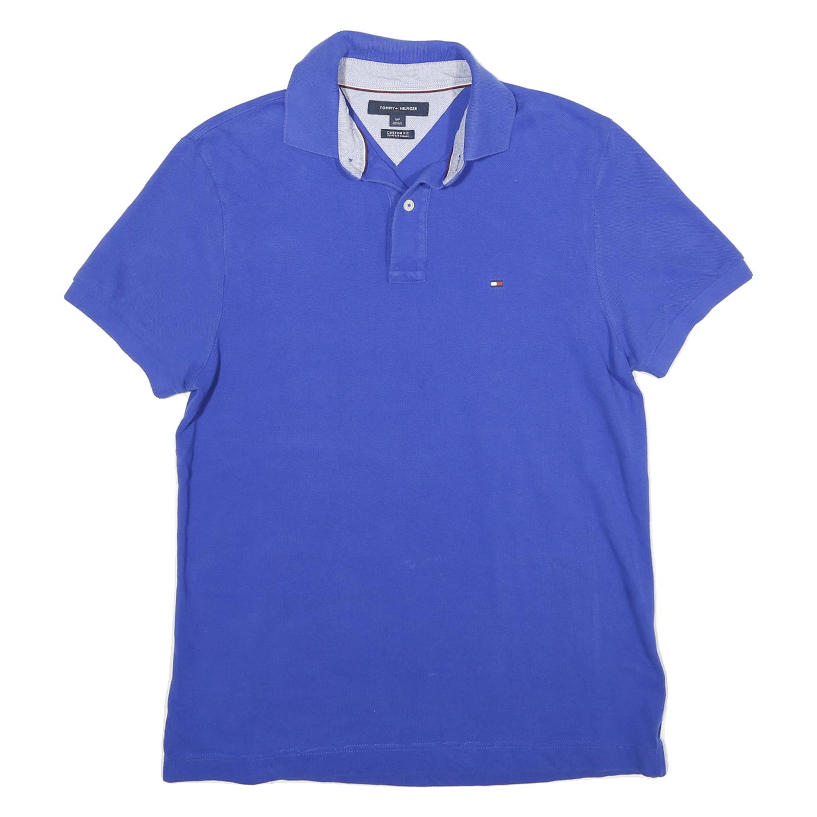 TOMMY HILFIGER Mens Blue Short Sleeve Plain S Cotton Polo Shirt Classic Fit