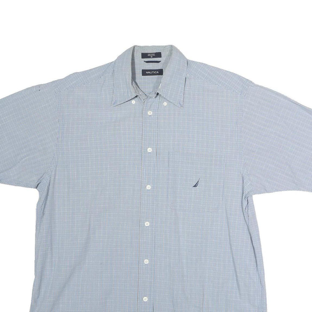 NAUTICA Mens Blue & White Check Shirt M Button Down Collar Short Sleeve Casual