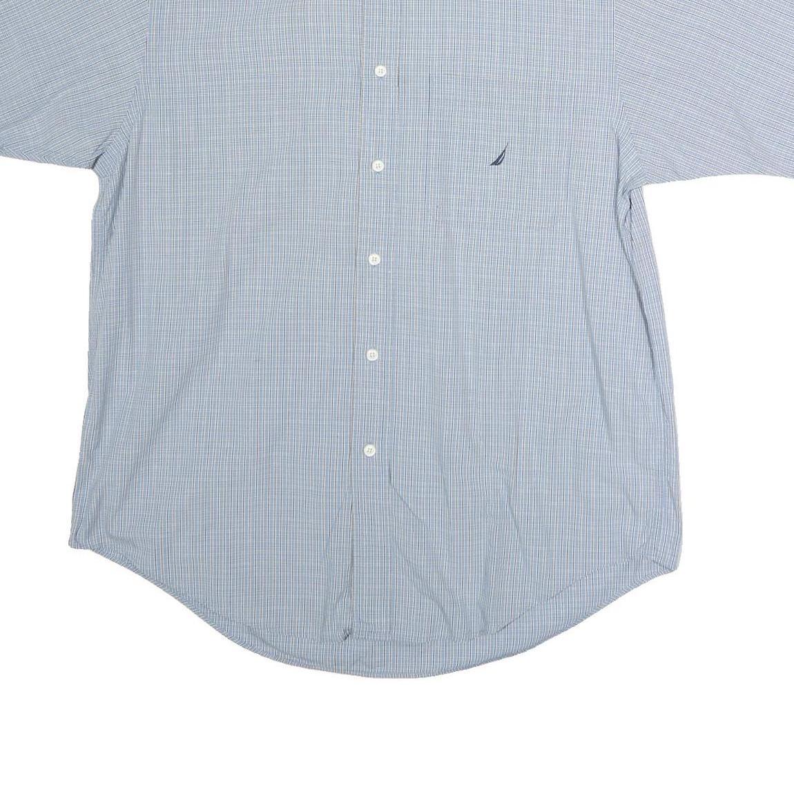NAUTICA Mens Blue & White Check Shirt M Button Down Collar Short Sleeve Casual