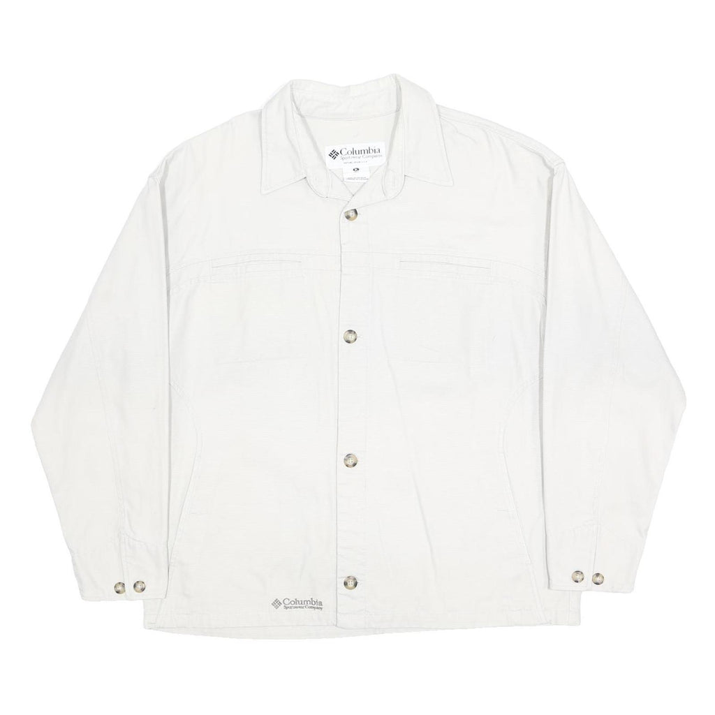 COLUMBIA Mens White Cotton Blend Classic Button Jacket XL Plain Outdoor Casual