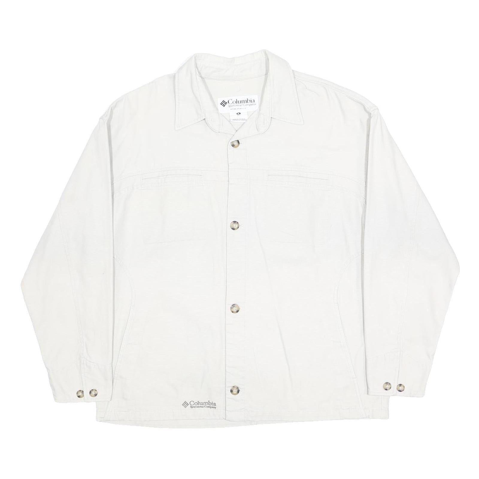 COLUMBIA Mens White Cotton Blend Classic Button Jacket XL Plain Outdoor Casual