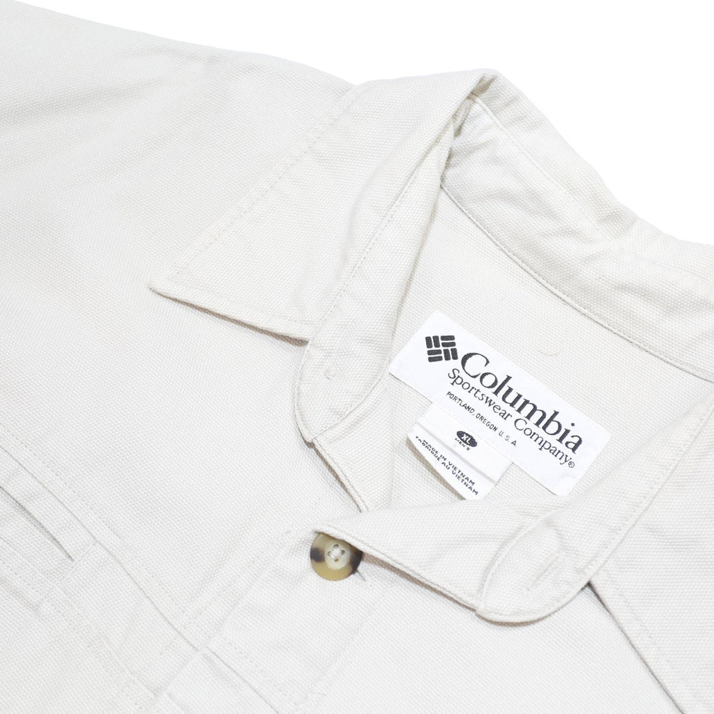 COLUMBIA Mens White Cotton Blend Classic Button Jacket XL Plain Outdoor Casual