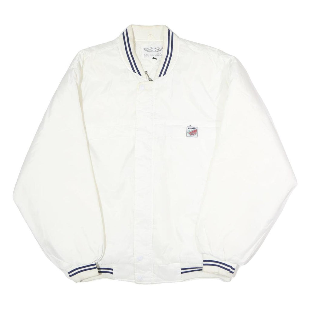 S.H FASHION Mens White Nylon Bomber Jacket L Button Closure Plain Lightweight