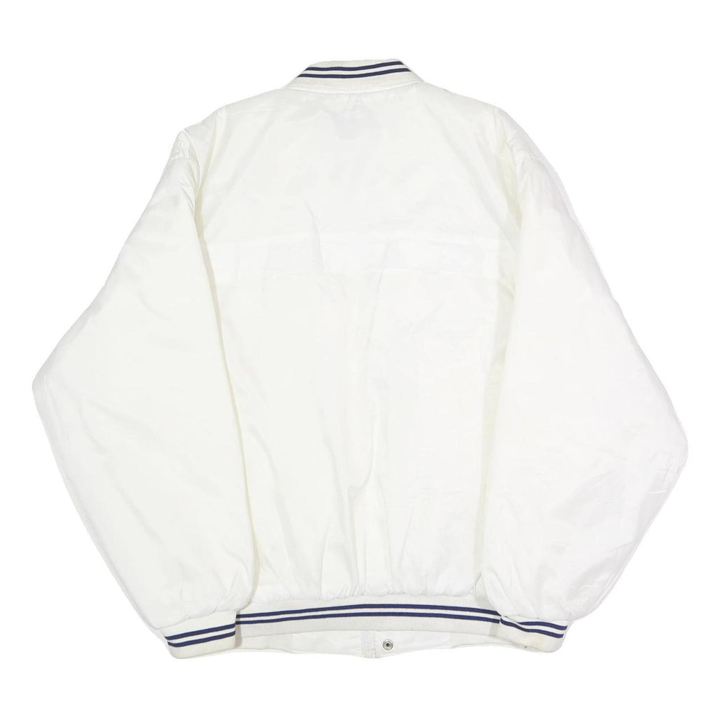 S.H FASHION Mens White Nylon Bomber Jacket L Button Closure Plain Lightweight