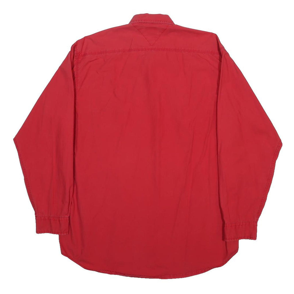 TOMMY HILFIGER Mens Red Sailing Gear Shirt M Button Front Cotton Long Sleeve