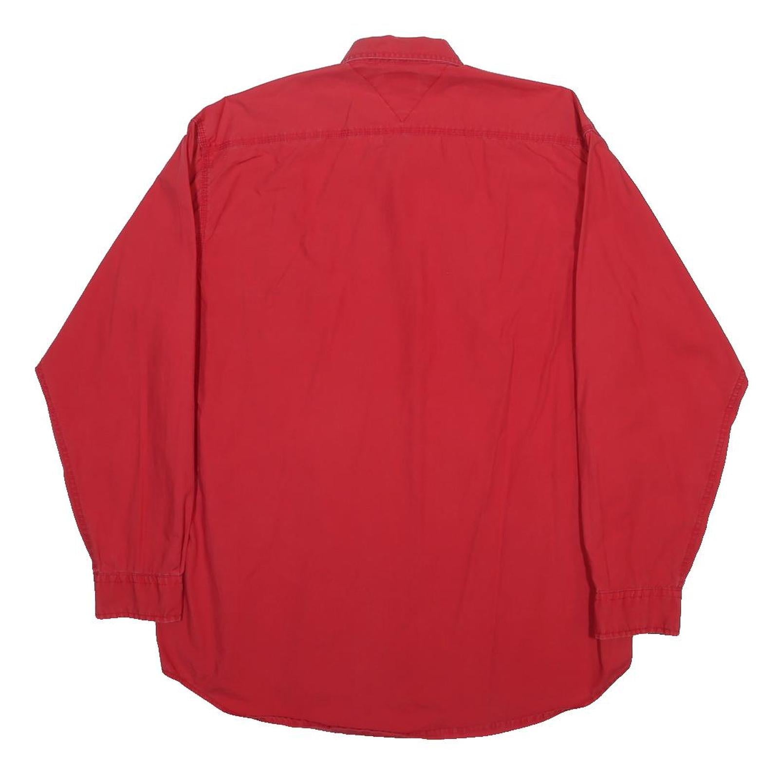 TOMMY HILFIGER Mens Red Sailing Gear Shirt M Button Front Cotton Long Sleeve