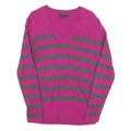 TOMMY HILFIGER Womens Pink & Grey Patterned V-Neck Basic Knit XL Jumper Cotton