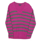 TOMMY HILFIGER Womens Pink & Grey Patterned V-Neck Basic Knit XL Jumper Cotton