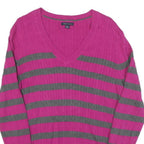 TOMMY HILFIGER Womens Pink & Grey Patterned V-Neck Basic Knit XL Jumper Cotton