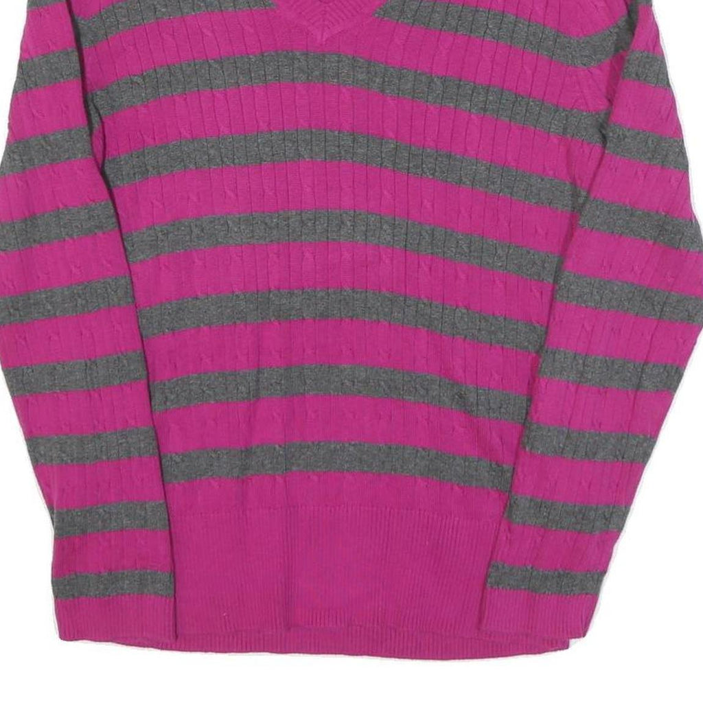TOMMY HILFIGER Womens Pink & Grey Patterned V-Neck Basic Knit XL Jumper Cotton