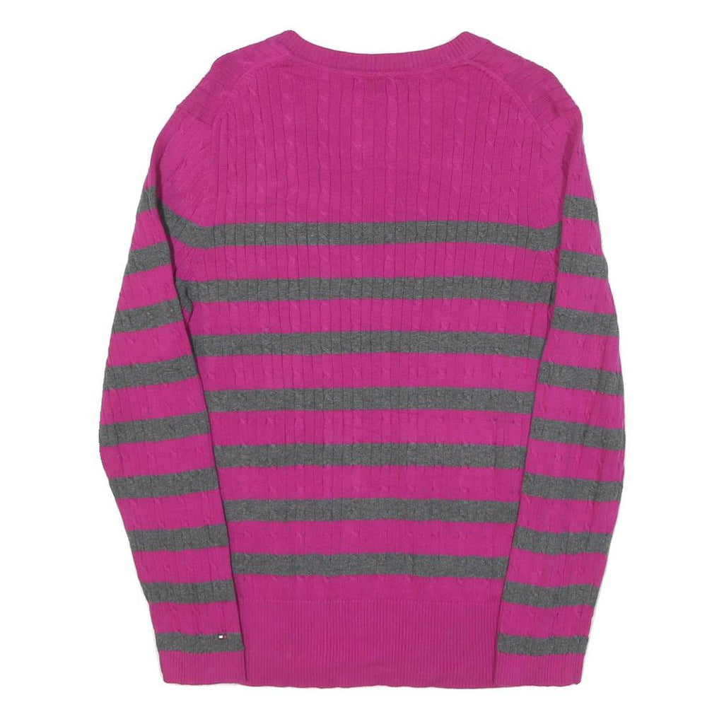 TOMMY HILFIGER Womens Pink & Grey Patterned V-Neck Basic Knit XL Jumper Cotton