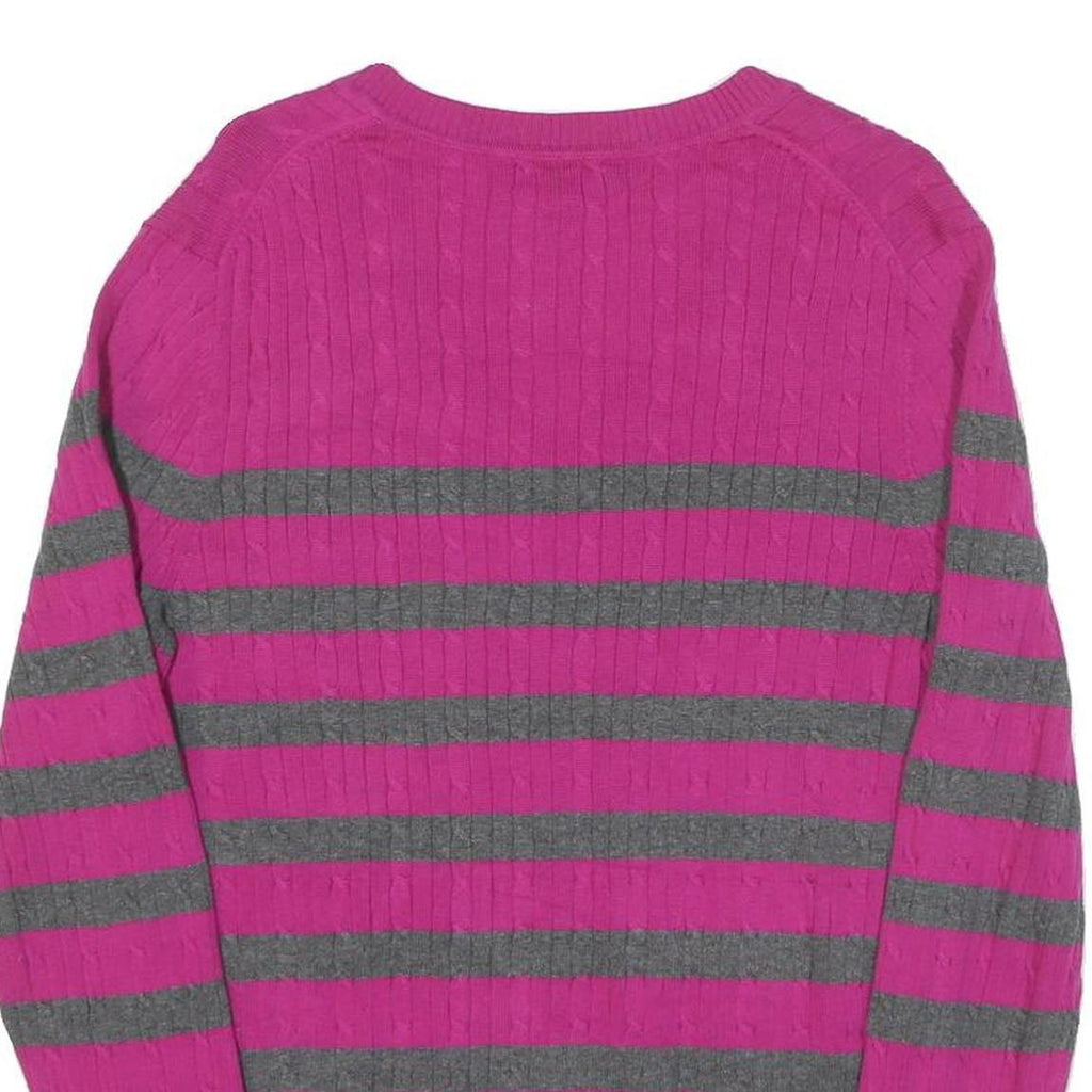 TOMMY HILFIGER Womens Pink & Grey Patterned V-Neck Basic Knit XL Jumper Cotton