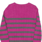 TOMMY HILFIGER Womens Pink & Grey Patterned V-Neck Basic Knit XL Jumper Cotton