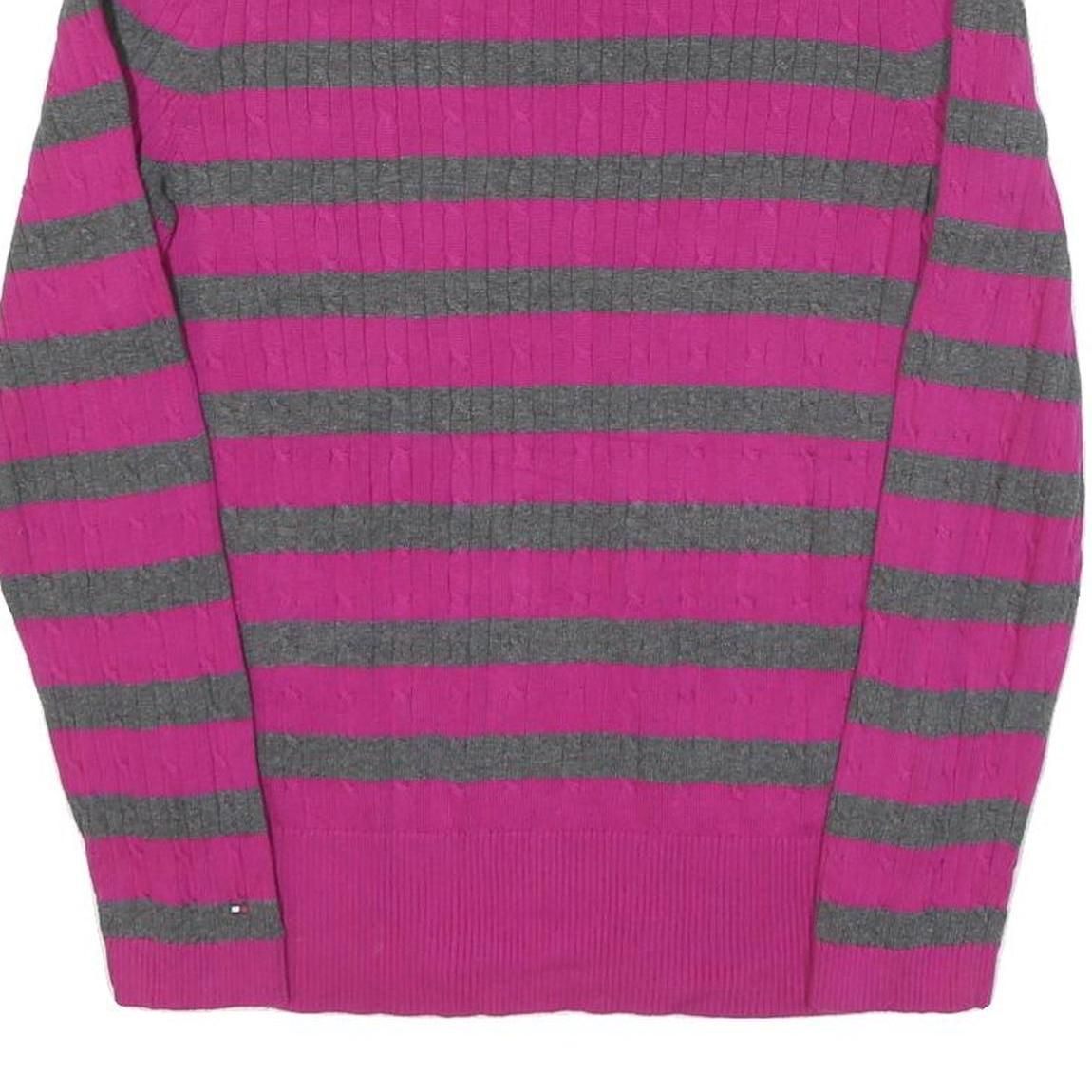 TOMMY HILFIGER Womens Pink & Grey Patterned V-Neck Basic Knit XL Jumper Cotton