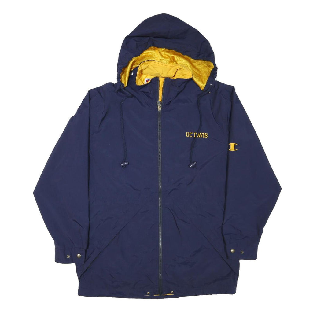 CHAMPION Mens Navy Blue UC Davis Logo Zip Jacket S Polyester Blend Hooded