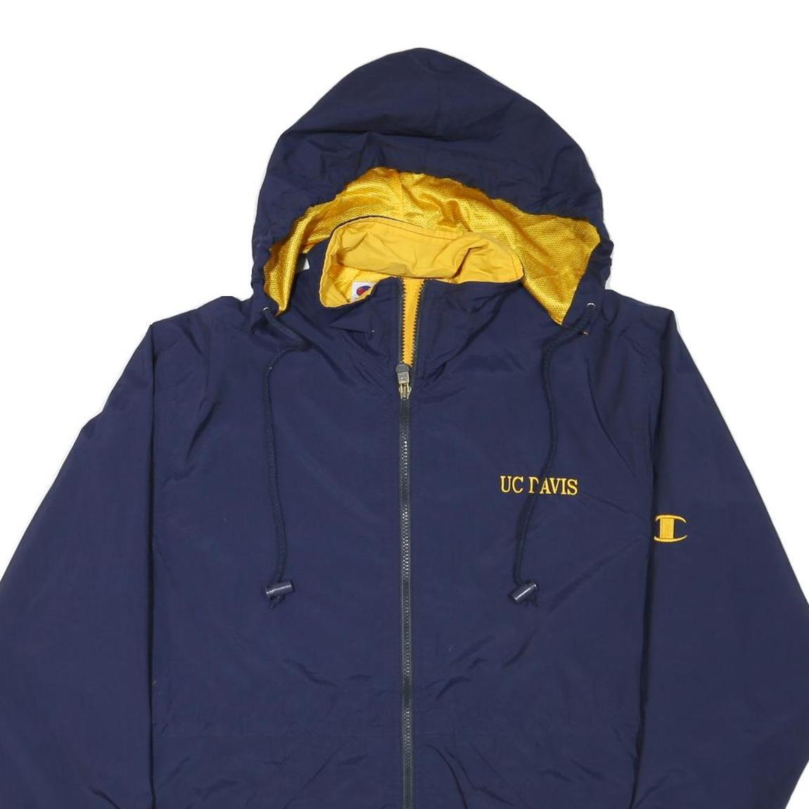 CHAMPION Mens Navy Blue UC Davis Logo Zip Jacket S Polyester Blend Hooded
