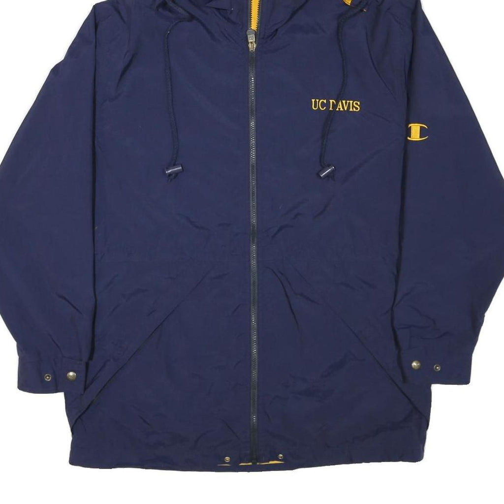 CHAMPION Mens Navy Blue UC Davis Logo Zip Jacket S Polyester Blend Hooded