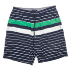 TOMMY HILFIGER Mens Shorts Navy Blue Green Striped L W32 Swimwear Drawstring
